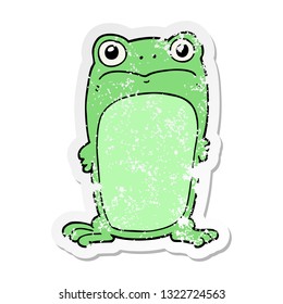 distressed sticker of a cartoon staring frog