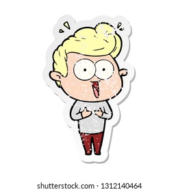 distressed sticker of a cartoon staring man