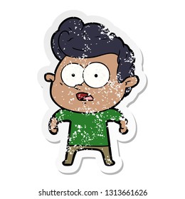 distressed sticker of a cartoon staring man