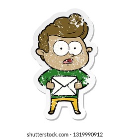 distressed sticker of a cartoon staring man