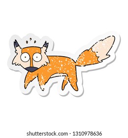 distressed sticker of a cartoon startled fox