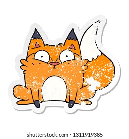 distressed sticker of a cartoon startled fox