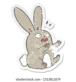 pegatina angustiada de una caricatura asustada conejo