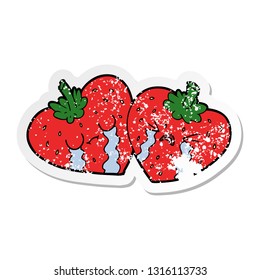 distressed sticker of a cartoon strawberries