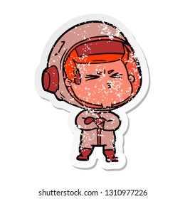 distressed sticker of a cartoon stressed astronaut