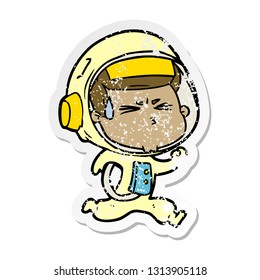 distressed sticker of a cartoon stressed astronaut