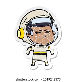 distressed sticker of a cartoon stressed astronaut