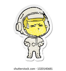 distressed sticker of a cartoon stressed astronaut