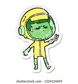 distressed sticker of a cartoon stressed astronaut
