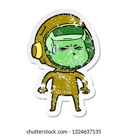 distressed sticker of a cartoon stressed astronaut