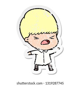 distressed sticker of a cartoon stressed man