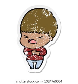 distressed sticker of a cartoon stressed man