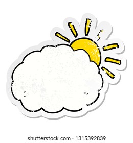 distressed sticker of a cartoon sun and cloud symbol