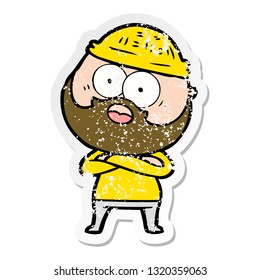 distressed sticker of a cartoon surprised bearded man