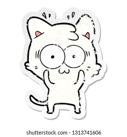 distressed sticker of a cartoon surprised cat