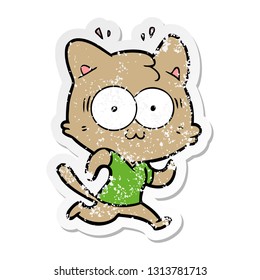 distressed sticker of a cartoon surprised cat running