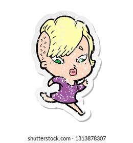 distressed sticker of a cartoon surprised girl