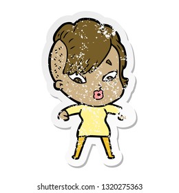 distressed sticker of a cartoon surprised girl