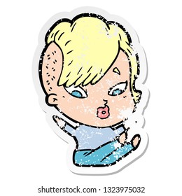 Distressed Sticker Of A Cartoon Surprised Girl Falling Over