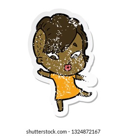 distressed sticker of a cartoon surprised girl
