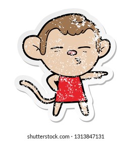 distressed sticker of a cartoon suspicious monkey