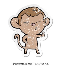 distressed sticker of a cartoon suspicious monkey