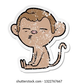 pegatina angustiada de un mono sospechoso de caricatura
