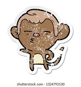 distressed sticker of a cartoon suspicious monkey