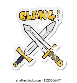 distressed sticker of a cartoon sword fight