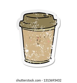 distressed sticker of a cartoon take out coffee