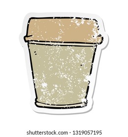 distressed sticker of a cartoon take out coffee