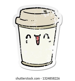 distressed sticker of a cartoon take out coffee