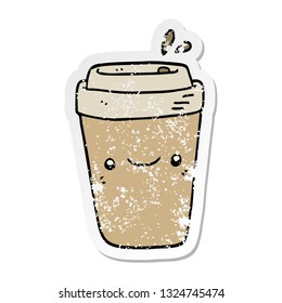 distressed sticker of a cartoon takeaway coffee