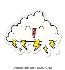 distressed sticker of a cartoon thundercloud