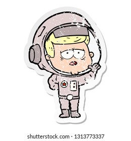 distressed sticker of a cartoon tired astronaut
