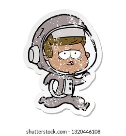 distressed sticker of a cartoon tired astronaut