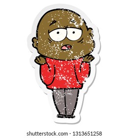 distressed sticker of a cartoon tired bald man