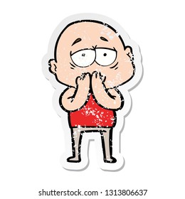 distressed sticker of a cartoon tired bald man