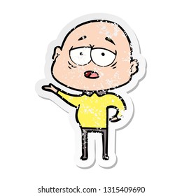 distressed sticker of a cartoon tired bald man