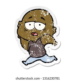 distressed sticker of a cartoon tired bald man