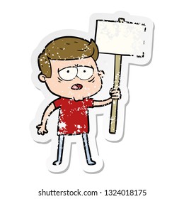 distressed sticker of a cartoon tired man