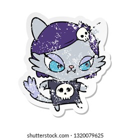 distressed sticker of a cartoon tough cat girl