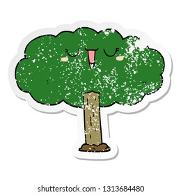 pegatina angustiada de un árbol de dibujos animados