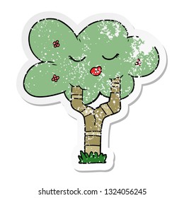 distressed sticker of a cartoon tree with face