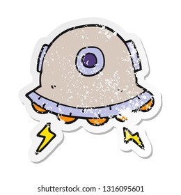 distressed sticker of a cartoon UFO