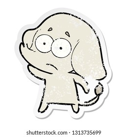 distressed sticker of a cartoon unsure elephant