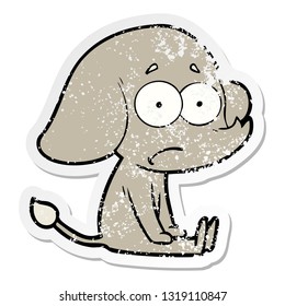 distressed sticker of a cartoon unsure elephant sat on floor