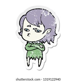 distressed sticker of a cartoon vampire girl