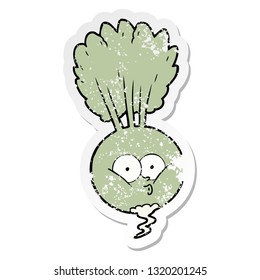 distressed sticker of a cartoon vegetable