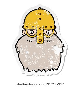 distressed sticker of a cartoon viking face
